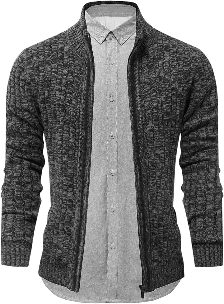 AOLI RAY Herren Strickjacke mit Reissverschluss Cardigan Stehkragen Pullover Feinstrike Sweaters mit