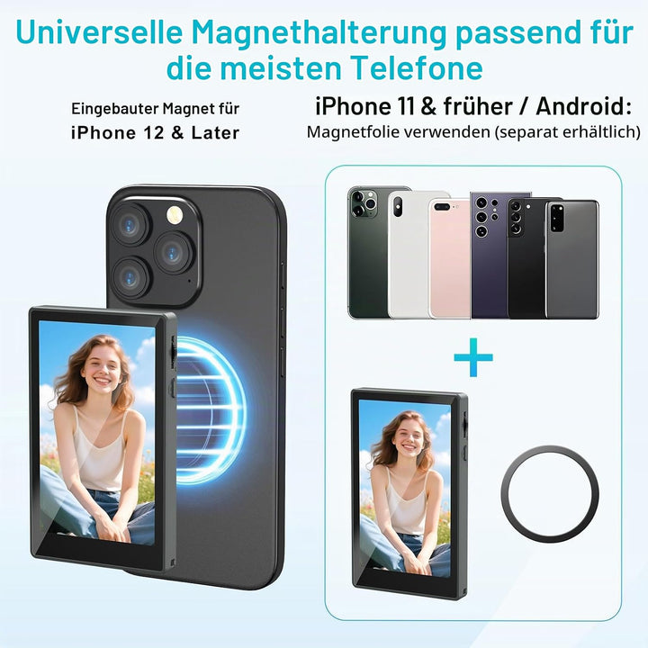 Selfie Monitor für iPhone &amp; Android, 4" Magnetischer Handy Selfie Kameramonitor, Integrierter Lautsp