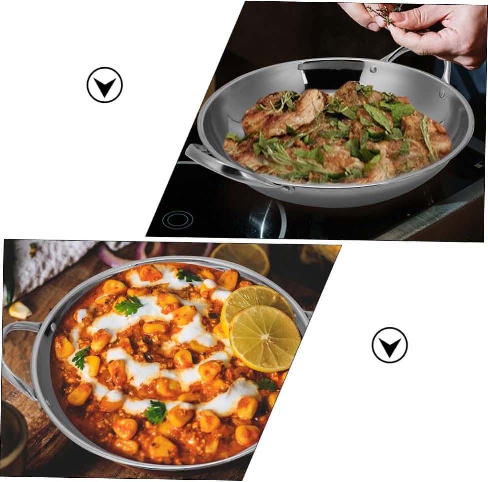 Healvian Edelstahl Wok mit Doppelgriffen Antihaftbeschichtete Pfanne für Küche Rutschfest und Hitzeb