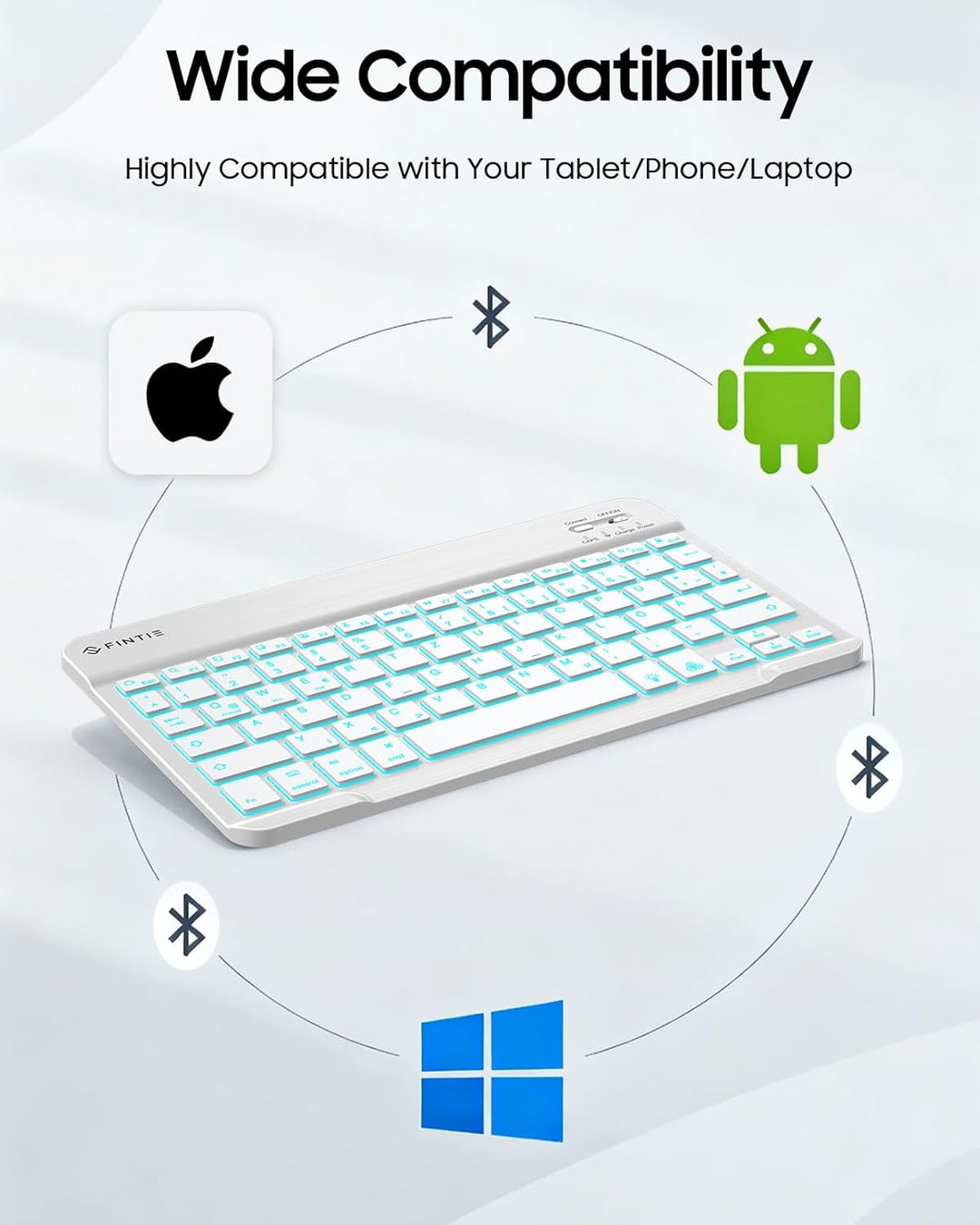 Fintie Bluetooth Tastatur mit Hintergrundbeleuchtung in 7 Farben, iPad Tastatur mit deutschem Layout