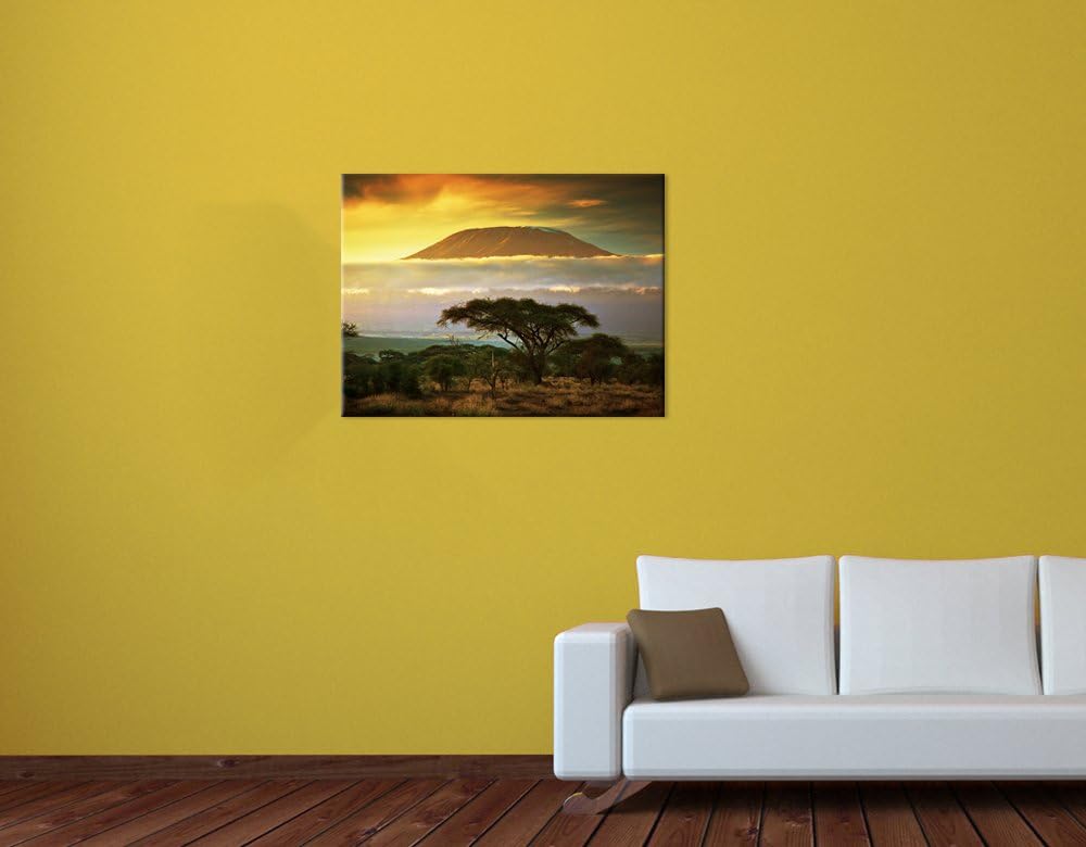 Bilderdepot24 Bild auf Leinwand | Kilimandscharo mit Savanne in Kenya - Afrika in 80x60 cm als Wandb
