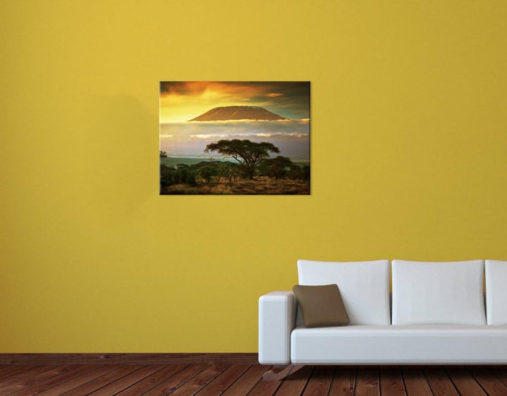 Bilderdepot24 Bild auf Leinwand | Kilimandscharo mit Savanne in Kenya - Afrika in 80x60 cm als Wandb