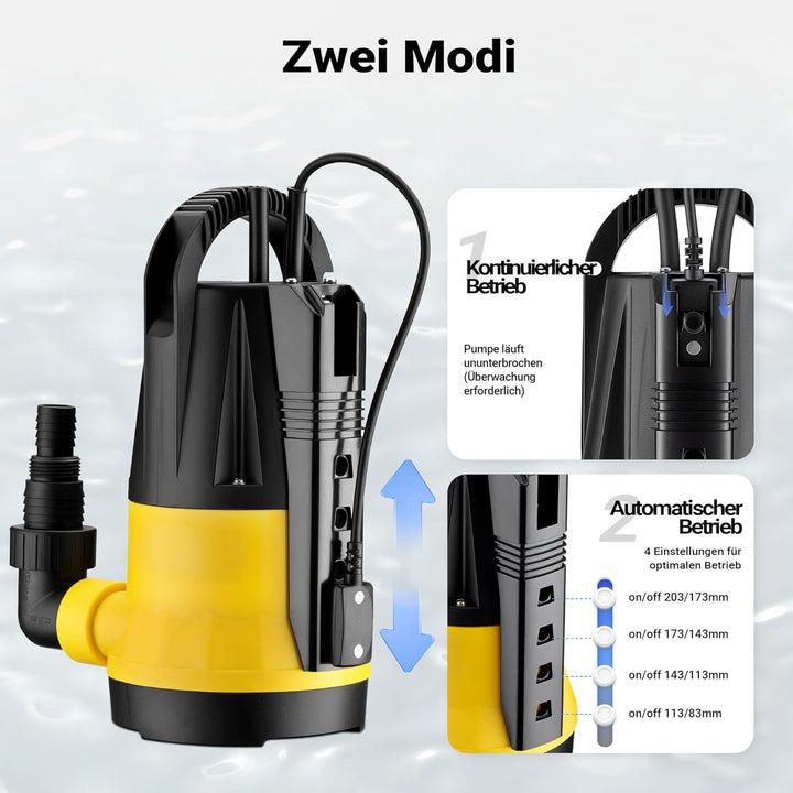 Wiltec Tauchpumpe mit Sensor 750 W, Tiefbrunnenpumpe mit 2 Modi, leistungsstarke Wasserpumpe 13000 l