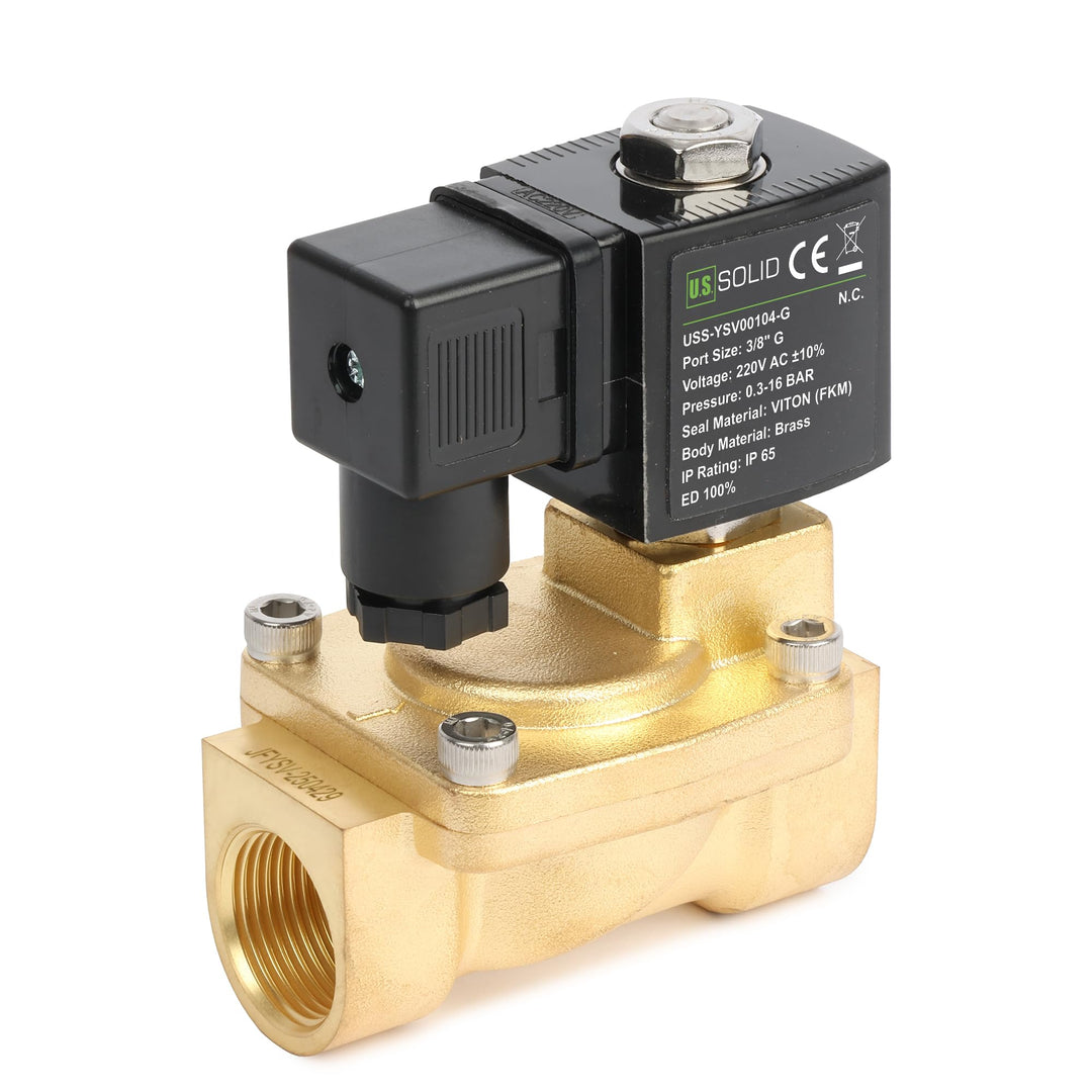 U.S. Solid Magnetventil Messing 3/8" 230V AC, 0,3-16 bar, stromlos geschlossen, VITON-Dichtung, G-Ge