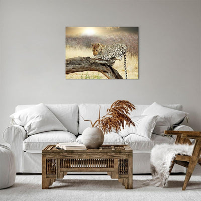 Bilder auf Leinwand Afrika Leopard Katze Safari Leinwandbild 70x50cm Wandbilder Dekoration Wohnzimme