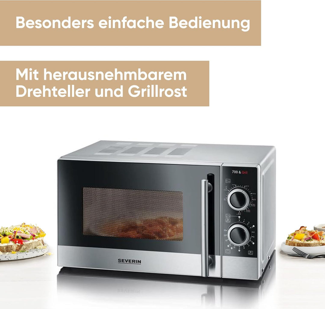 SEVERIN 2-in-1 Mikrowelle mit Grill 700 W, Grillofen mit 9 Automatikprogrammen, Mikrowelle mit Grill
