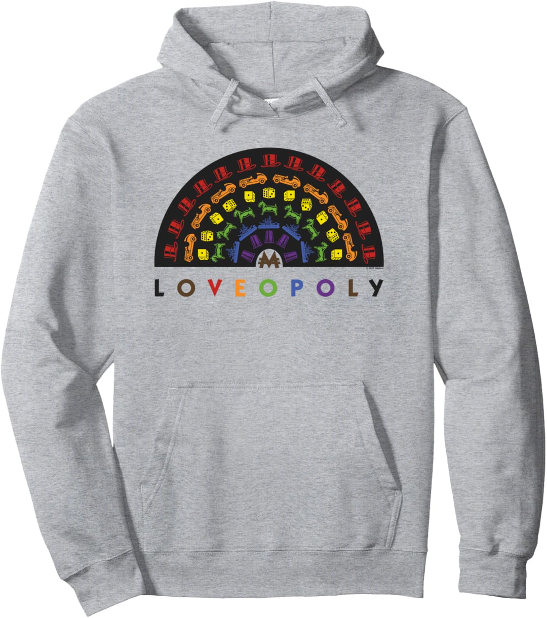 Monopoly Loveopoly Rainbow Game Pieces And Text Pullover Hoodie