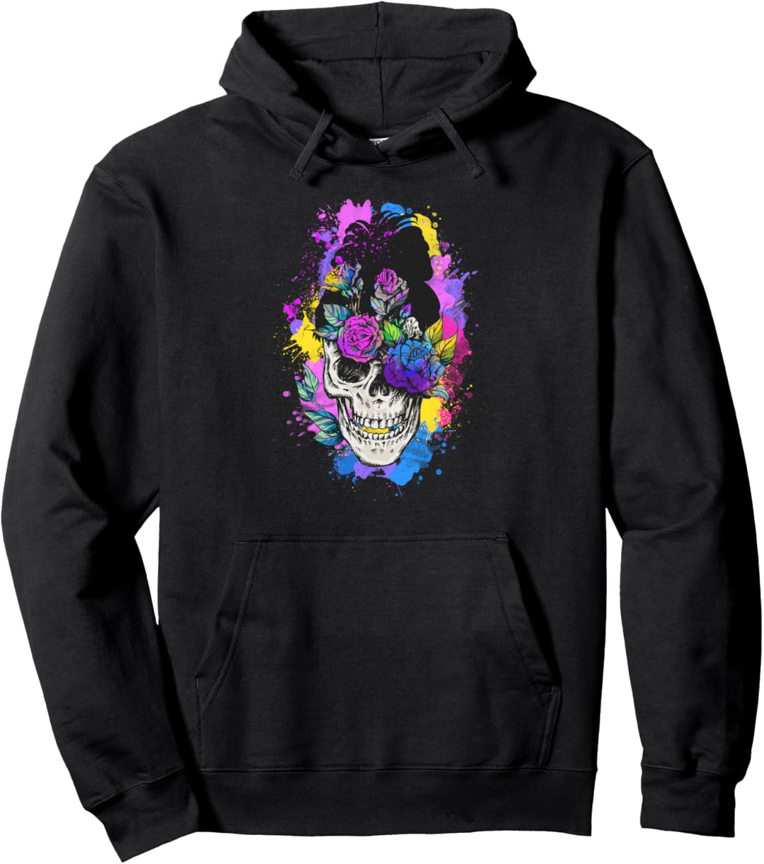 Damen Blumen Vintage Schädel Retro Schädel Halloween Pullover Hoodie