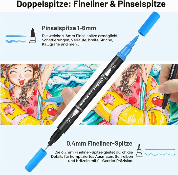 Ohuhu Filzstifte, 120 Dual Brush Pen Pinselstifte Aquarell Marker Set für Kind und Erwachsene für Jo