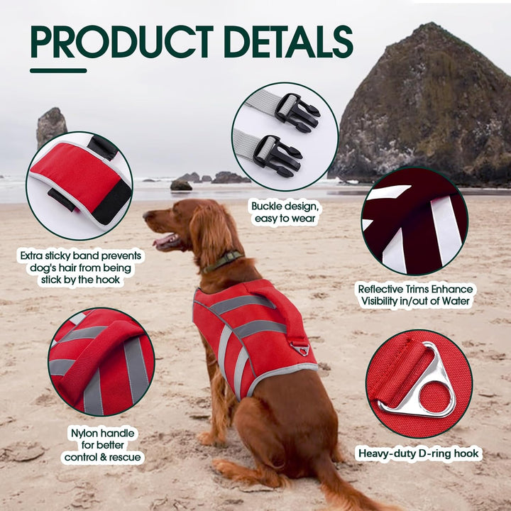 Kuoser Schwimmweste Hund, Hundeschwimmweste mit Griff &amp; D-Ring, Rot XS | Schwimmweste für Hunde, Her