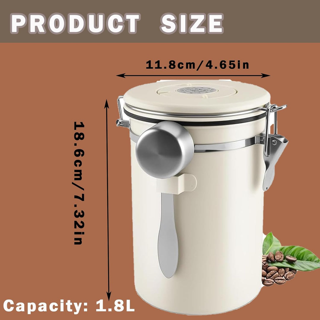 JAWAI 1,8L Luftdichte Edelstahl Kaffeedos, Kaffeebohnen Behälter, Kaffeedose Luftdicht, Geeignet für