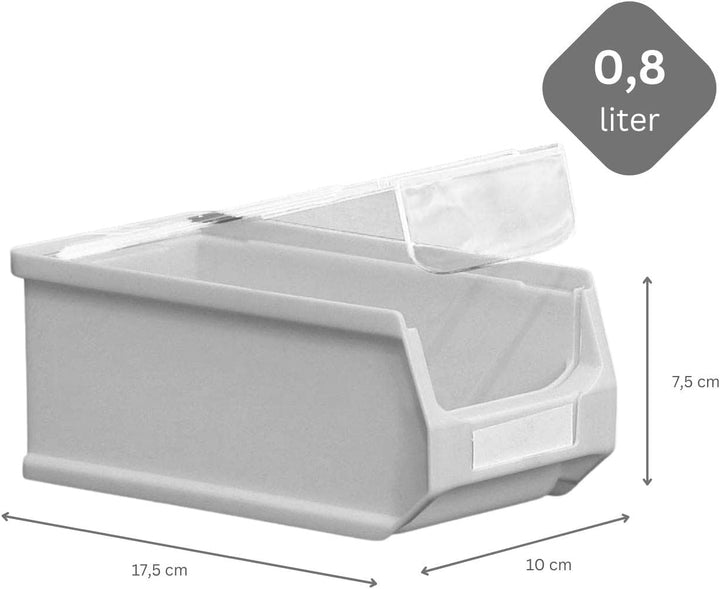 SuperSparSet 40x Graue Sichtlagerbox 2.0 mit Abdeckung | HxBxT 7,5x10x17,5cm | 0,8 Liter | Sichtlage