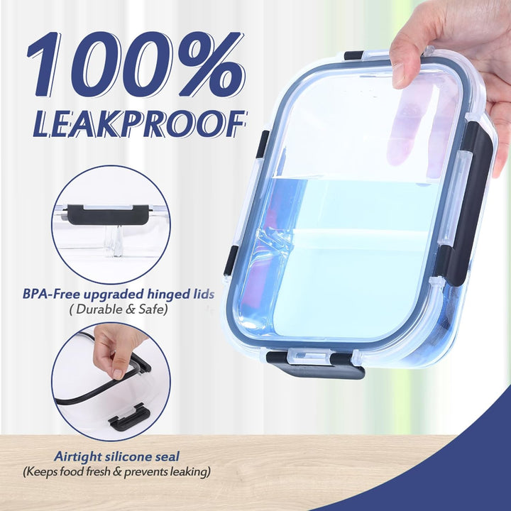 Glasbehälter mit Deckel Meal Prep Boxen Glas 2 Fächer (5Stück, 1040ml) Meal Prep Boxen Glas mit Tren