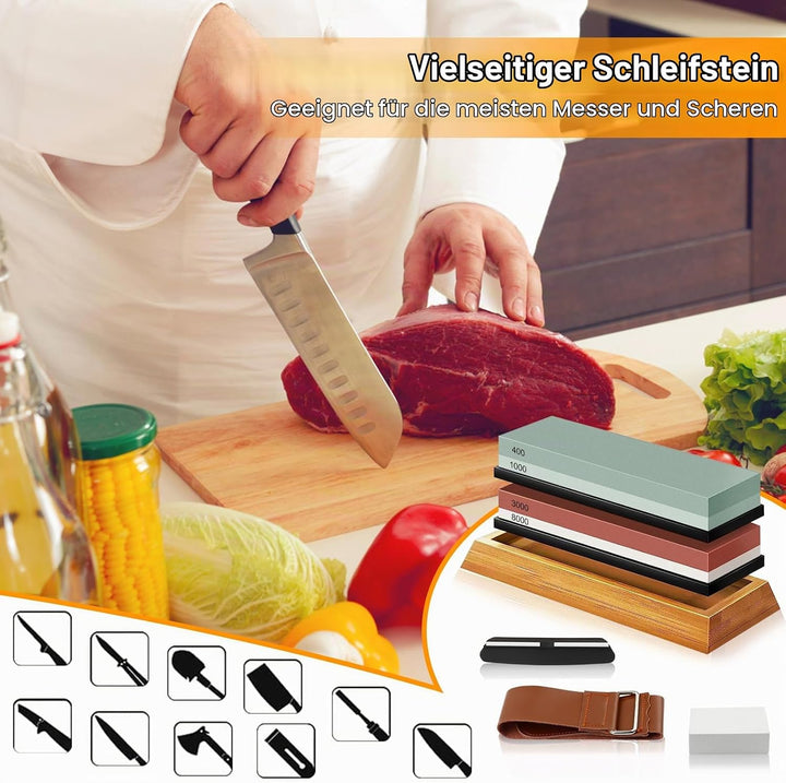 Abziehstein Schleifstein Messer Set 8-in-1, Doppelseitig Wetzstein für Messer 400/1000 &amp; 3000/8000 G