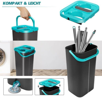 Myiosus Wischmopp Set mit Eimer, Bodenwischer mit Auswringfunktion, 6 Mikrofaser Mehrweg Wischpads E