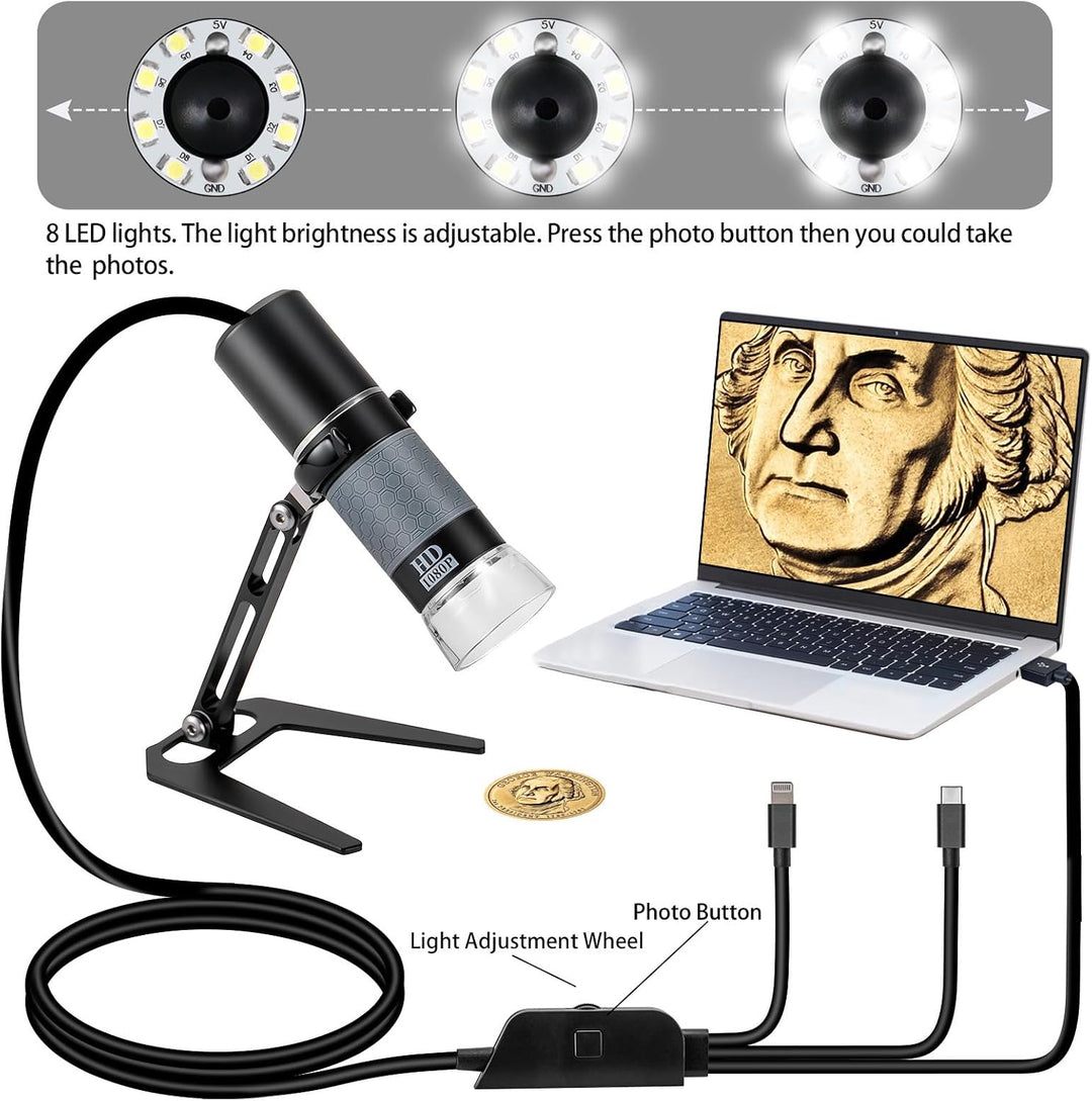 1080P Handheld Digital Mikroskop, Tragbares USB-Mikroskop mit 50-1000X Vergrösserung und Verstellbar