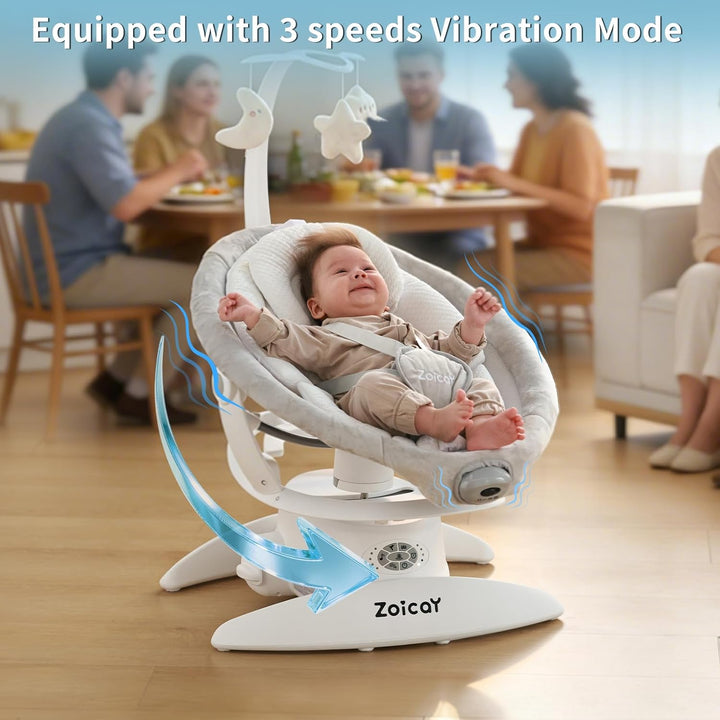 Baby wippe Zoicay 3-in-1 Babywippe Elektrisch für Neugeborene mit 9 modi 360° Drehbar und Schaukel A