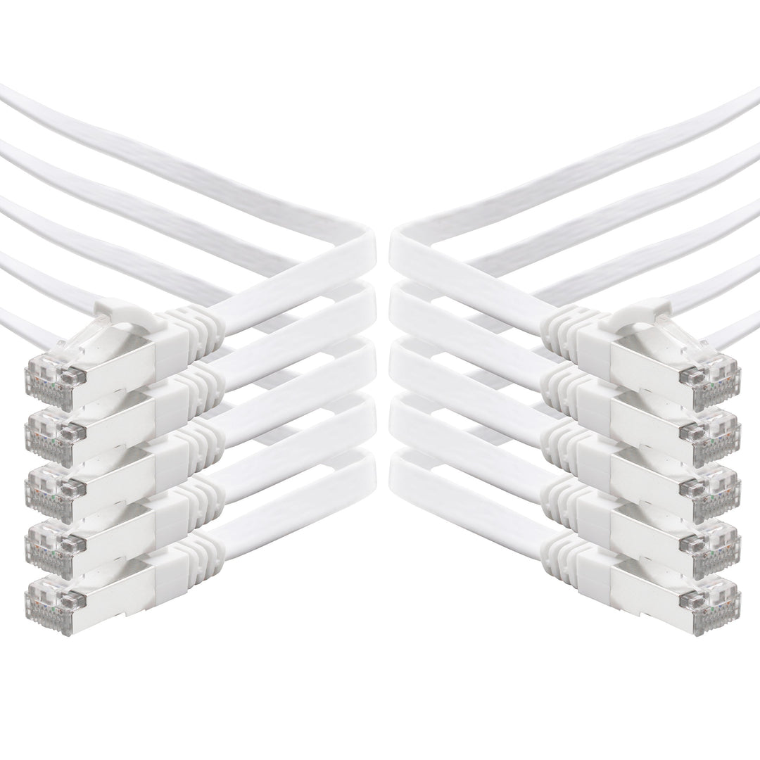 1aTTack.de 2m - weiss - 10 Stück CAT.7 Gigabit Ethernet LAN Flachband Flachbandkabel (RJ45) Netzwerk