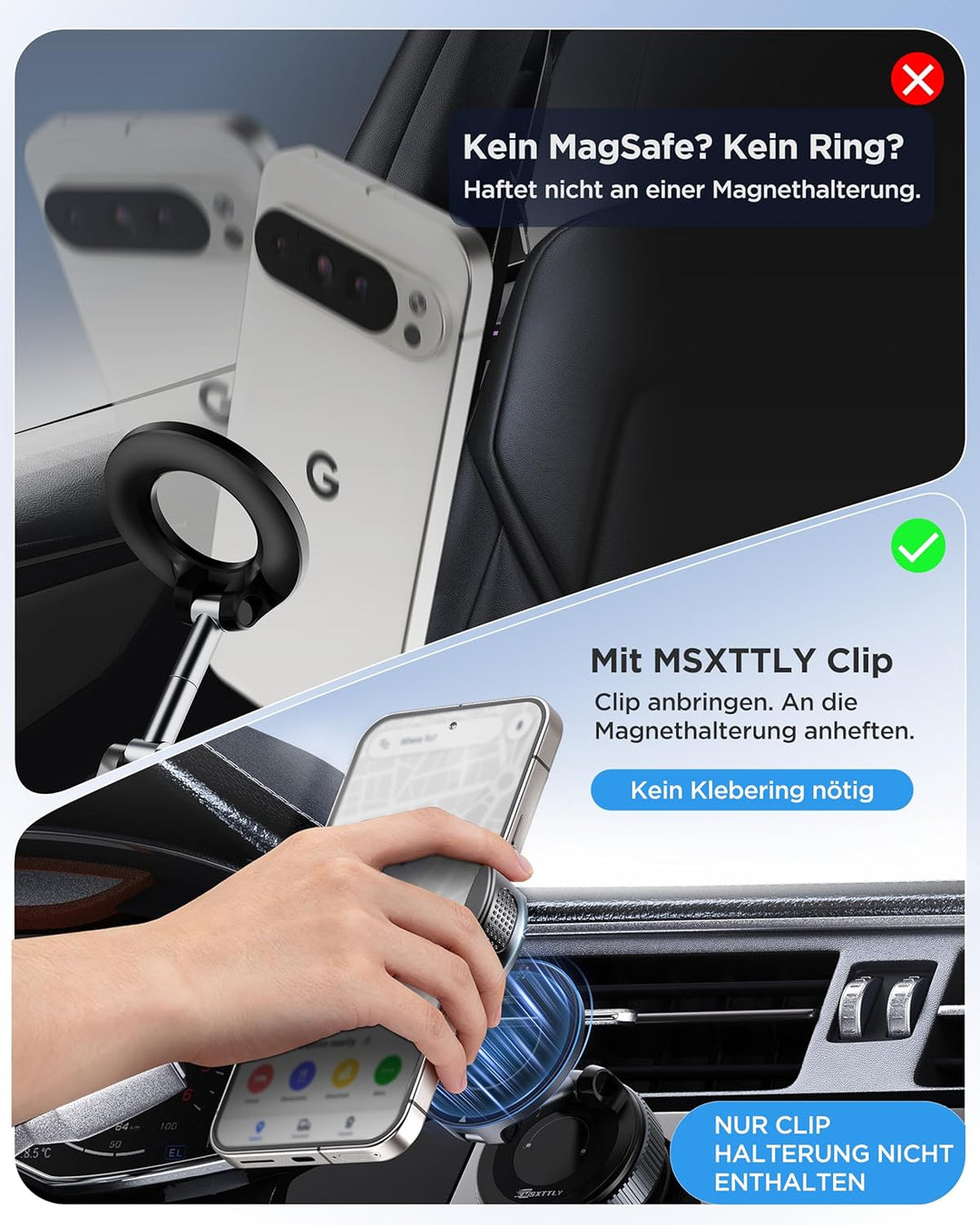 MSXTTLY Kfz-Handyhalterungsclip – Magnetclip VMag-GC 2026 Für Magnetische Kfz-Halterungen, Kein Magn
