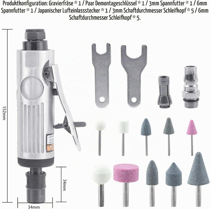 BIGP Druckluftschleifer Set, Druckluft Stabschleifer, gerader pneumatischer Schleifer, Geradschleife