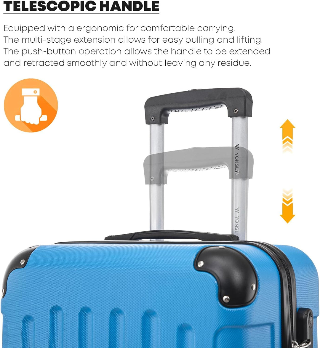 Koffer Suitcase XL Blau, Trolley Reisekoffer, Rollkoffer Handgepäck mit 4 Rollen 360°, Hartschalenre