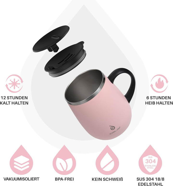 Ideus Kaffeebecher 470 ml (16 oz), doppelwandige vakuumisolierte Kaffee- und Teetasse aus Edelstahl