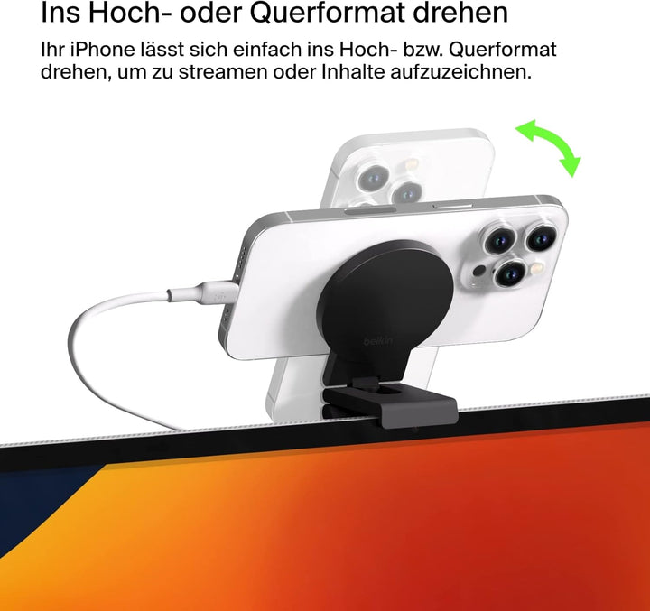 Belkin neigbarer iPhone-Halter mit MagSafe für Mac-Notebooks; einfache magnetische Befestigung zum G