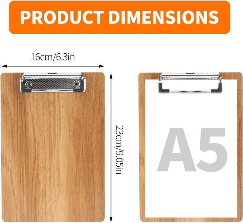 A5 Klemmbrett Holz,6 Stück Klemmbrett Schreibbrett mit Metalklemme,A5 Schreibplatte Klemmbretter Zwi
