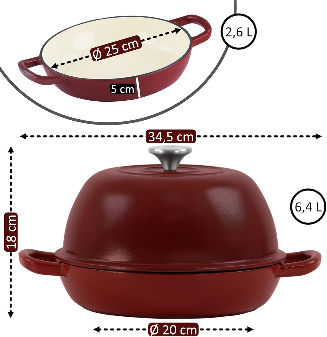 Mahlzeit Gusseisen Brottopf Set emailliert | 6,4 Liter | Dark Cherry | Brotbackform mit Brotschlinge