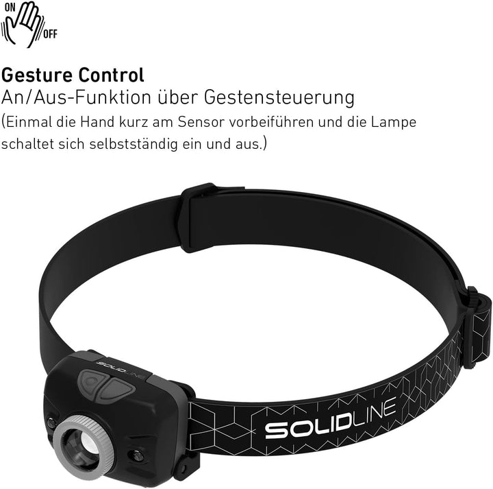 Solidline SH3, super helle LED Stirnlampe, robuste Sport- und Laufleuchte für den Kopf, 350 Lumen, 1