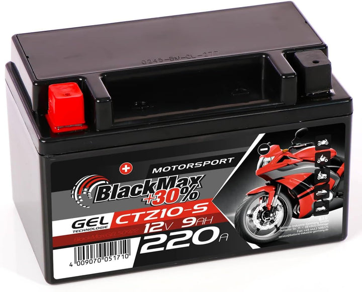 BlackMax YTZ10S Motorradbatterie GEL 12V 9Ah Akku GTZ10-S YTZ10-S-BS GEL12-10B-4 9Ah - 210A - YTZ10S