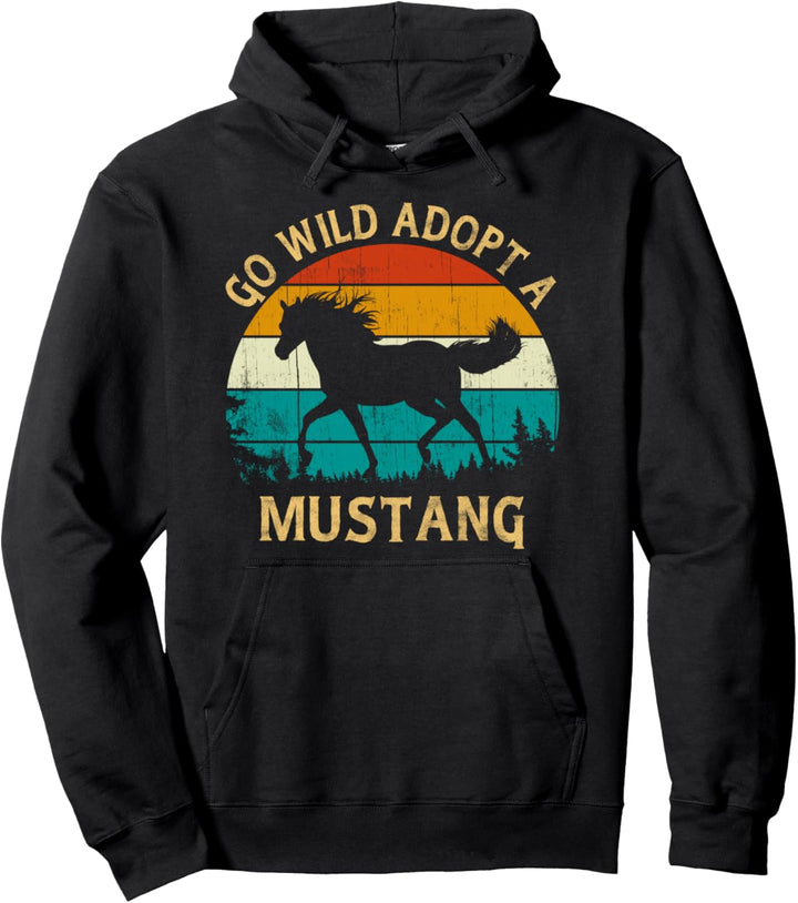 Vintage Sunset Wild Mustang Horse Go Wild Adopt a Mustang Pullover Hoodie