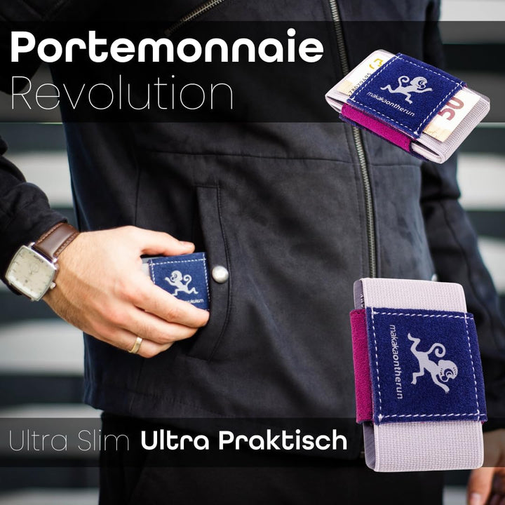 MakakaOnTheRun Slim Wallet Kartenetui mit Münzfach, Kartenhalter, Kreditkartenetui, Slim Wallet, Gel