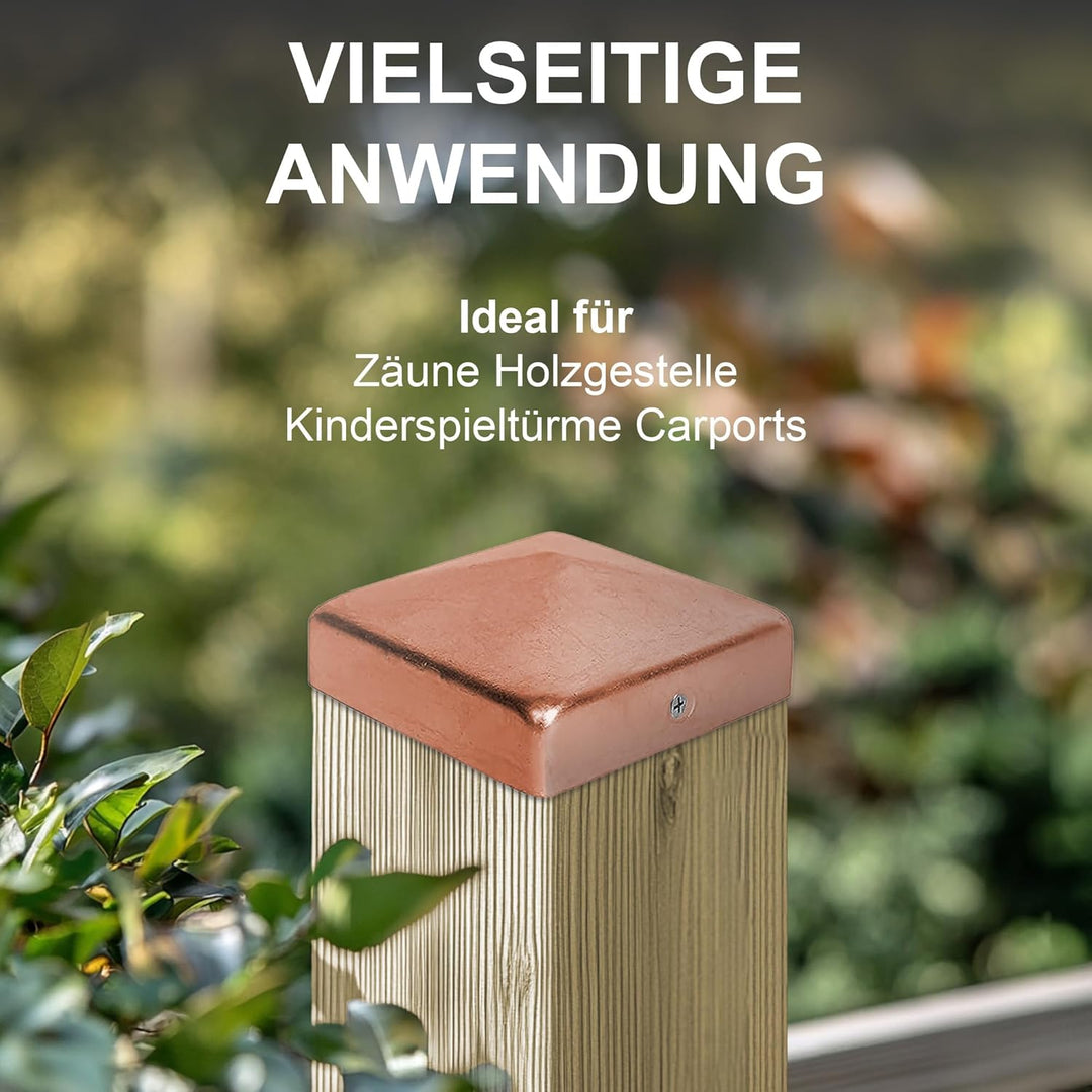 h2i Pfostenkappe | Kupfer | 91 x 91 mm | 10 Stück | Eckige Abdeckkappe für Garten Holzpfosten Pfoste