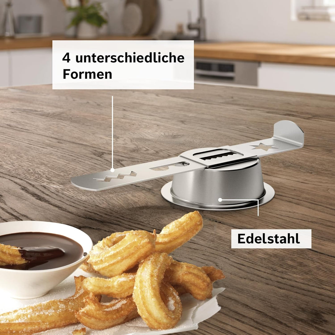 Bosch MUZ45SV2 Spritzgebäckvorsatz, für Fleischwolf, perfekt zum Backen, vier Formen, Edelstahl, pas