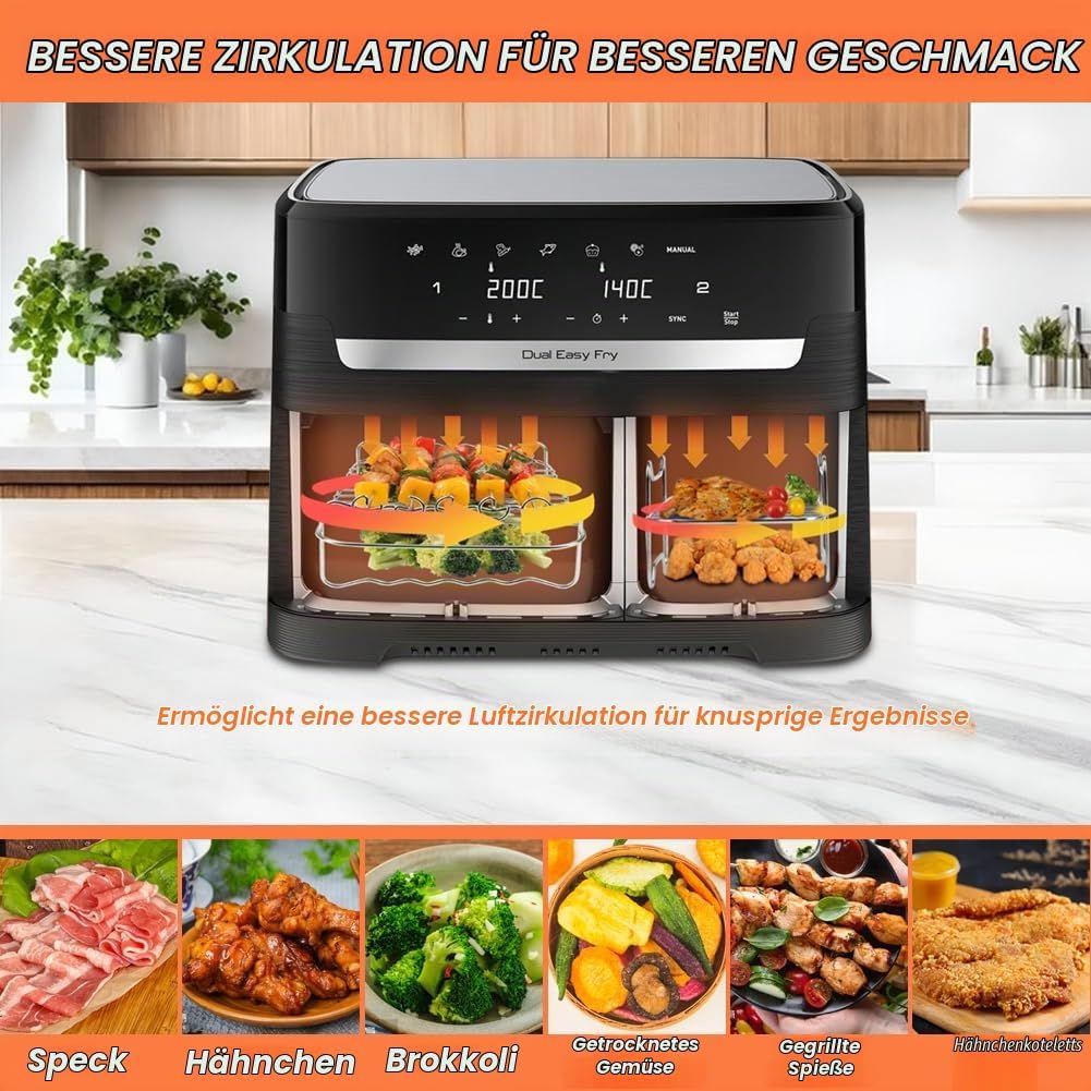 BYKITCHEN Heissluftfritteuse Zubehör für Philips Dual Basket 3000-Serie, 9L/Tefal 5,2/3,1 L Easy Fry