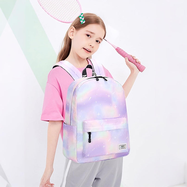 Lohol Leichter Schulrucksack für Mädchen, Kinder-Schulranzen-Rucksack mit Galaxie Aufdruck (Grün&amp;Lil
