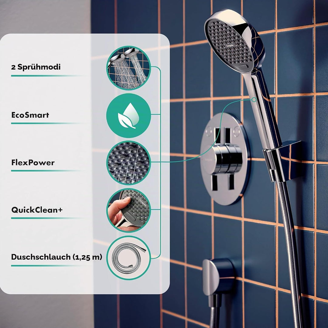 hansgrohe Activera Select S - Duschset mit Duschkopf wassersparend (EcoSmart, 2 Strahlarten), Duschs