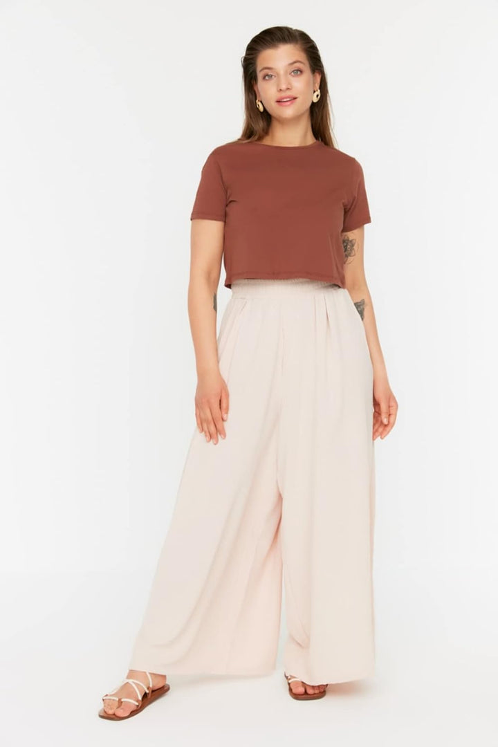 TRENDYOL Damen Normal Waist Plus Size Pants Hose 44 Grosse Grössen Beige, 44 Grosse Grössen Beige