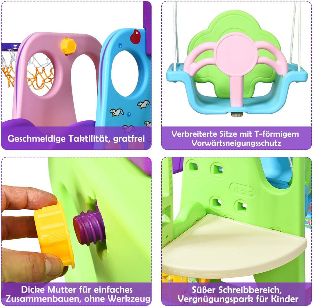COSTWAY 6 in 1 Kinder Rutsche mit Schaukel, Kinderrutsche Indoor mit Basketballkorb &amp; Fussballtor &amp;