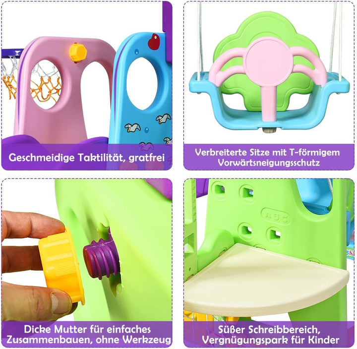 COSTWAY 6 in 1 Kinder Rutsche mit Schaukel, Kinderrutsche Indoor mit Basketballkorb &amp; Fussballtor &amp;