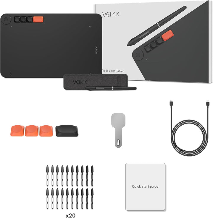 VEIKK Voila L Drawing Tablet, 10 x 6 Inch Graphics Tablet, 8192 Pressure Level, Battery-Free Pen, Pr