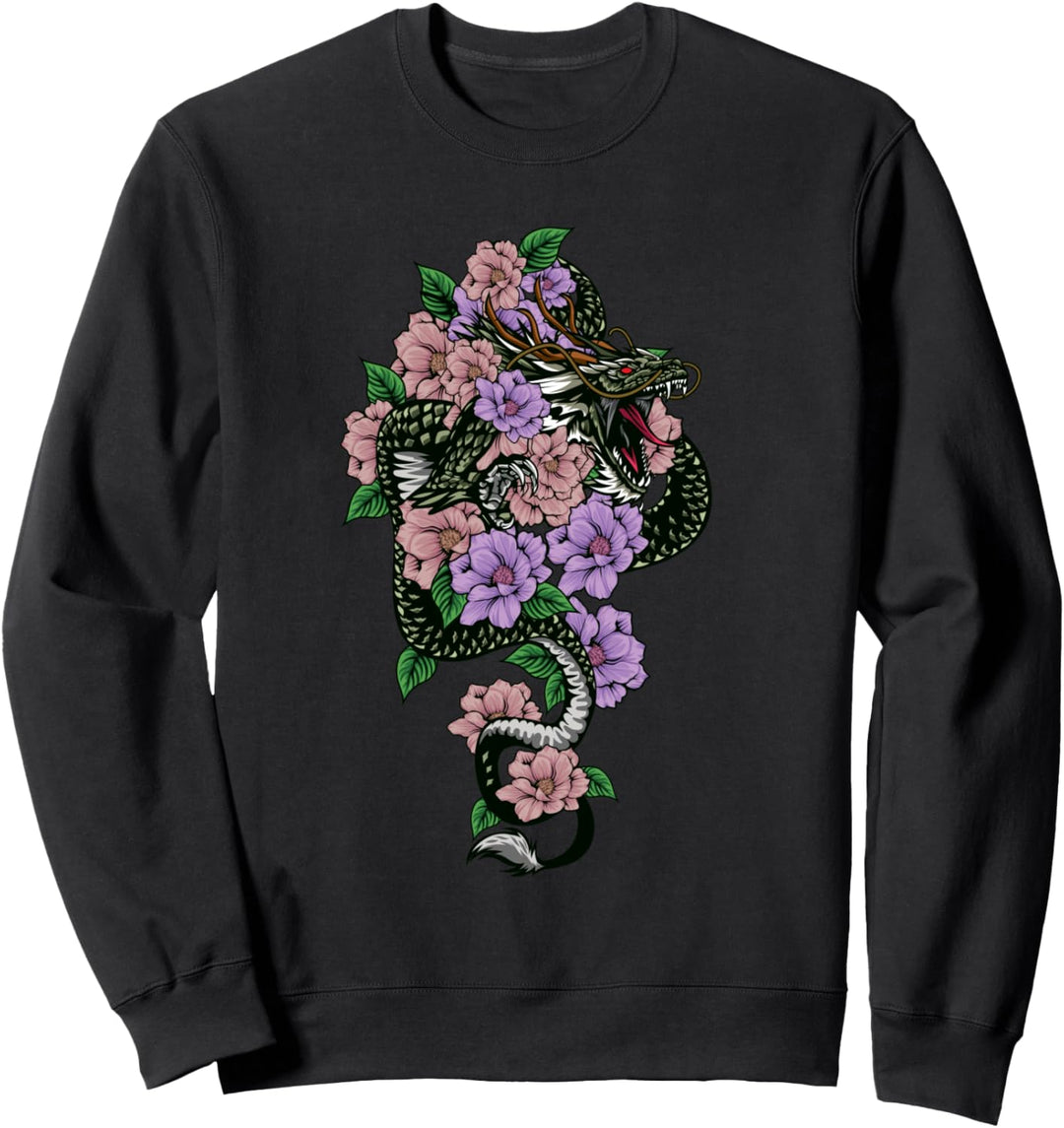 Japanische Mythologie, Drache und Blumen, Grafikkunst Sweatshirt