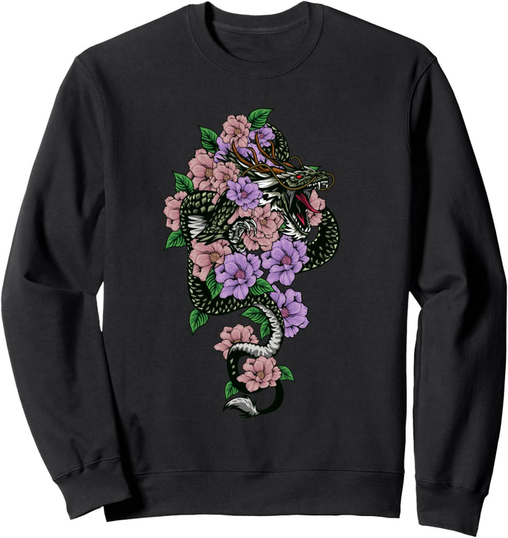 Japanische Mythologie, Drache und Blumen, Grafikkunst Sweatshirt