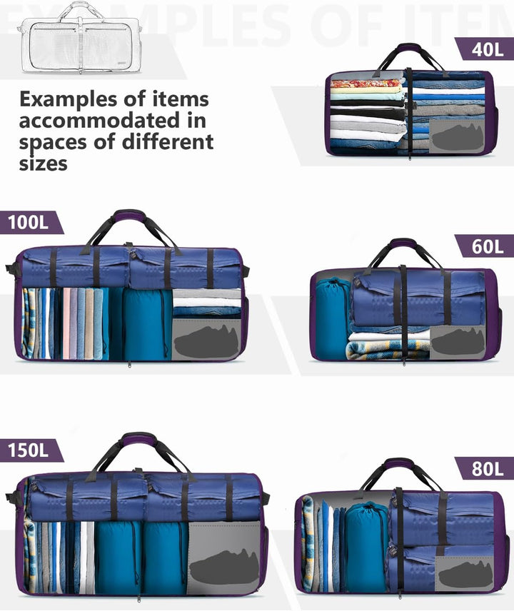 Gonex Faltbares Reisegepäck Leicht 40/60/80/100/150L Grosse Reisetasche Sporttasche für Reise Gym Ur