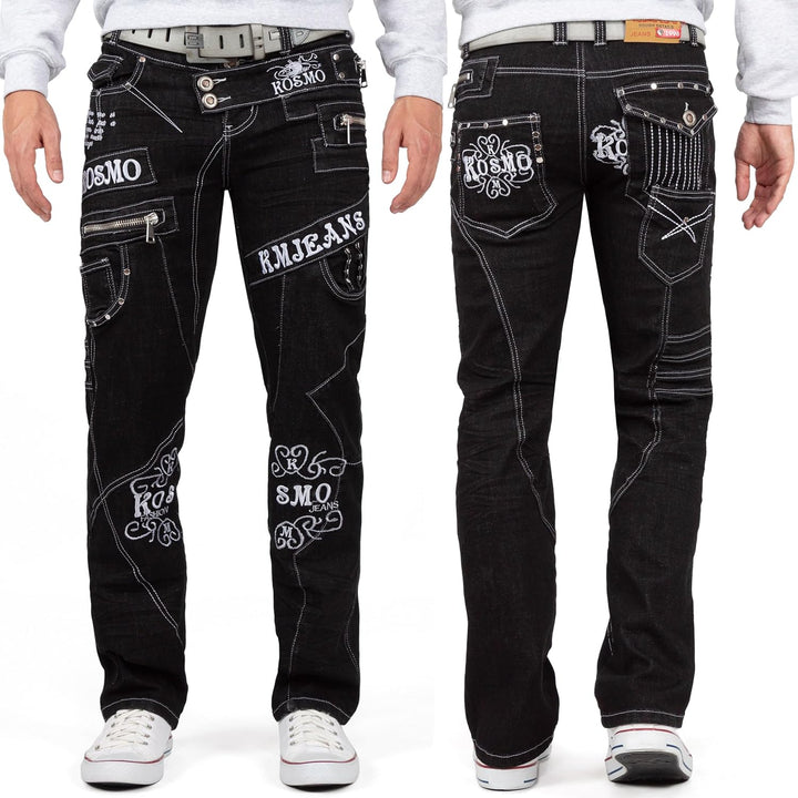 Herren Jeans - Regular-Fit mit Knopfleiste | Optimale Passform, 5-Pocket-Style, Kontrastnaht in Weis