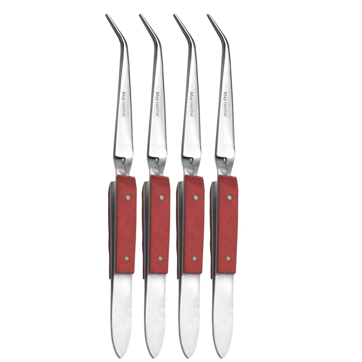 May - Set 4x Lötpinzette - Kreuzpinzette - Industrie-Pinzette - Technische Pinzette - abgewinkelte S