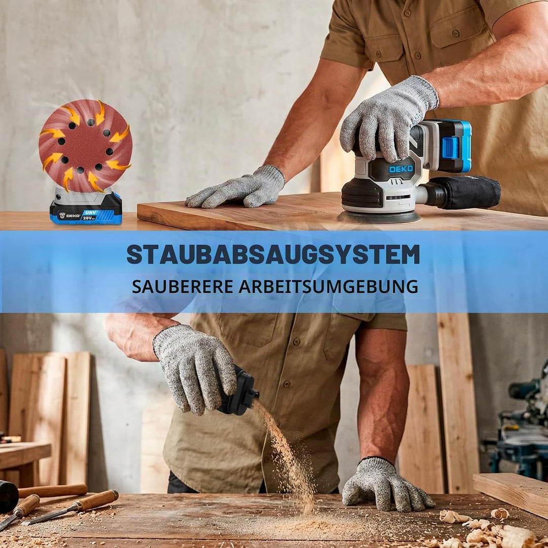 20V Exzenterschleifer Akku 125mm: DEKOPRO Schleifmaschine für Holz,6 variable Geschwindigkeiten, 125