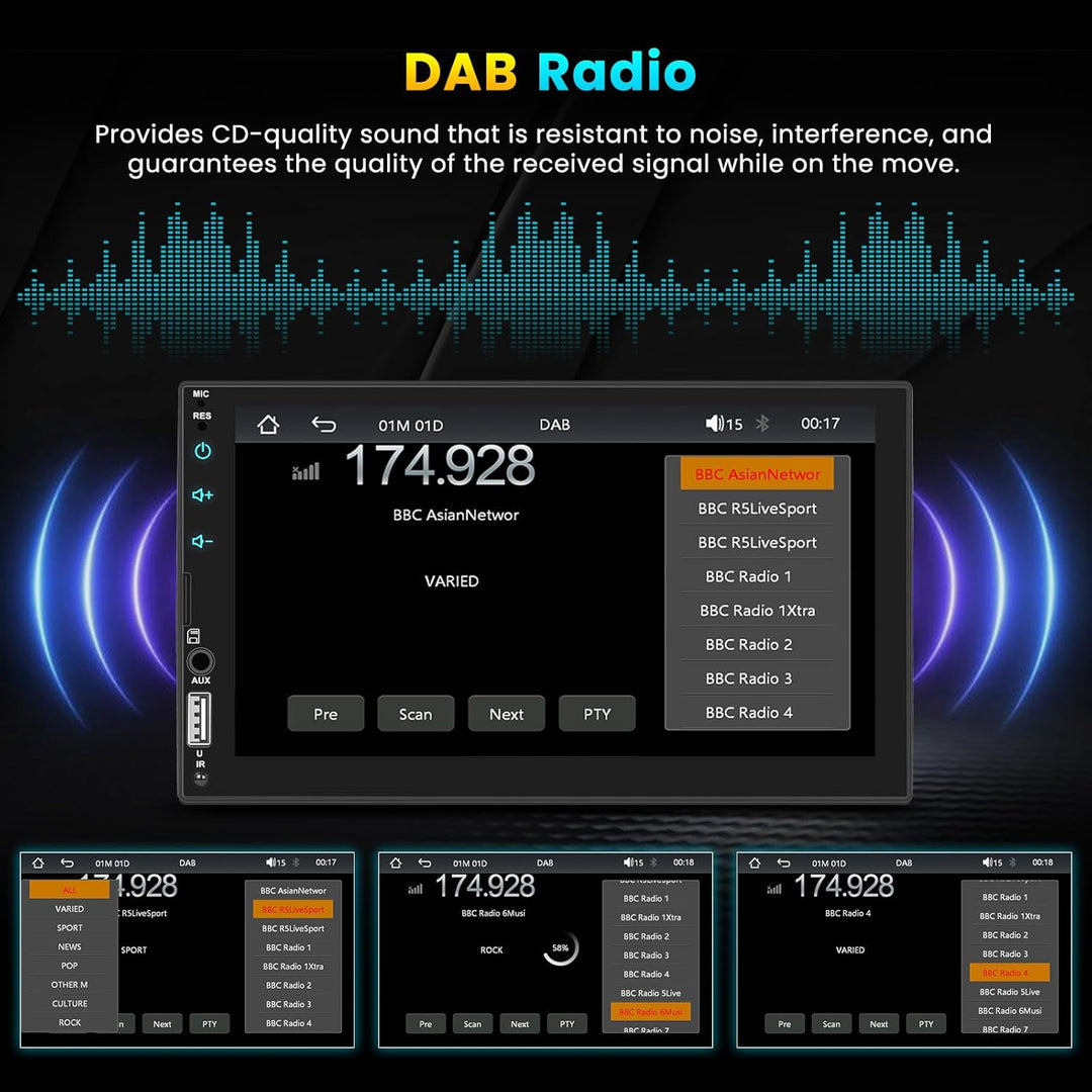 DAB/DAB+ Autoradio 2 DIN 7 Zoll Touchscreen mit Video-Ausgangsfunktion, Radio 2 Din Bluetooth mit Wi