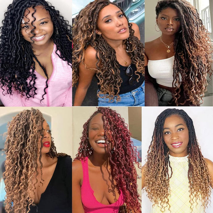 Xtrend 30Inch 8 Packs 3 Tones River Faux Locs Crochet Hair With Curly Hair In Middle And Ends 12Stra